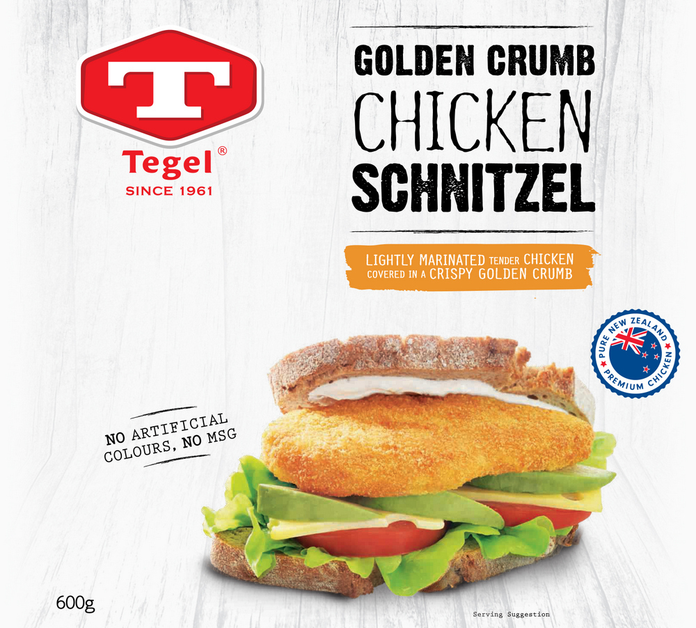 Frozen NZ Tegel Goldern Crumbed Chicken Schnitzel 600g*