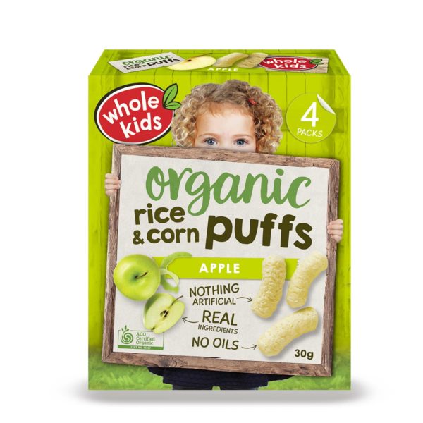 澳洲Whole Kids有機蘋果糙米粟米泡芙(12個月以上)30克*