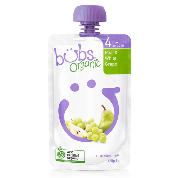 Bubs Organic Pear & White Grape 4+Months 120g - AUS*