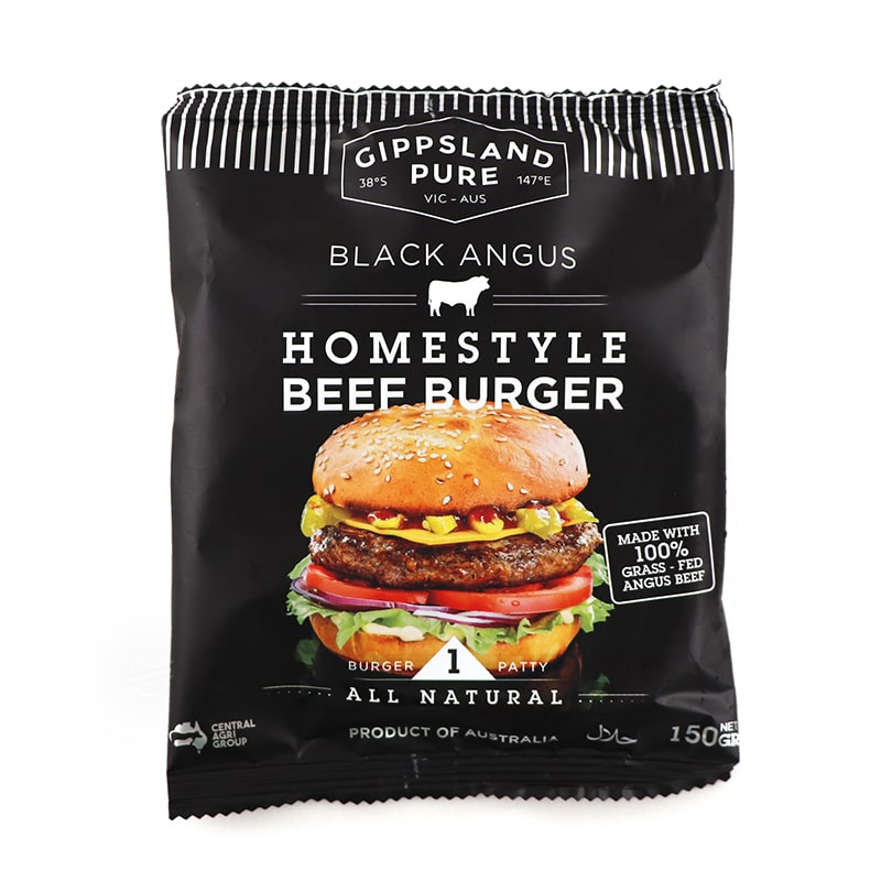 Frozen Aus Gippsland Pure Black Angus Homestyle Beef Burger 150g*