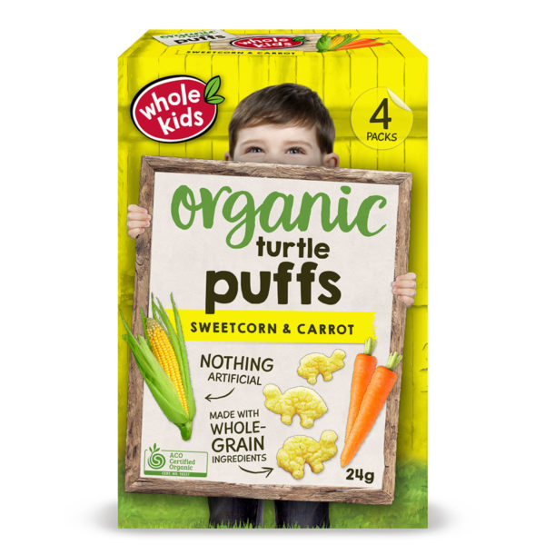 Whold Kids Organic Sweetcorn & Carrot Turtle Puffs 12+Months 24g - AUS*
