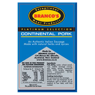 急凍紐西蘭Branco's歐陸豬肉腸(Continental pork sausage)450克*