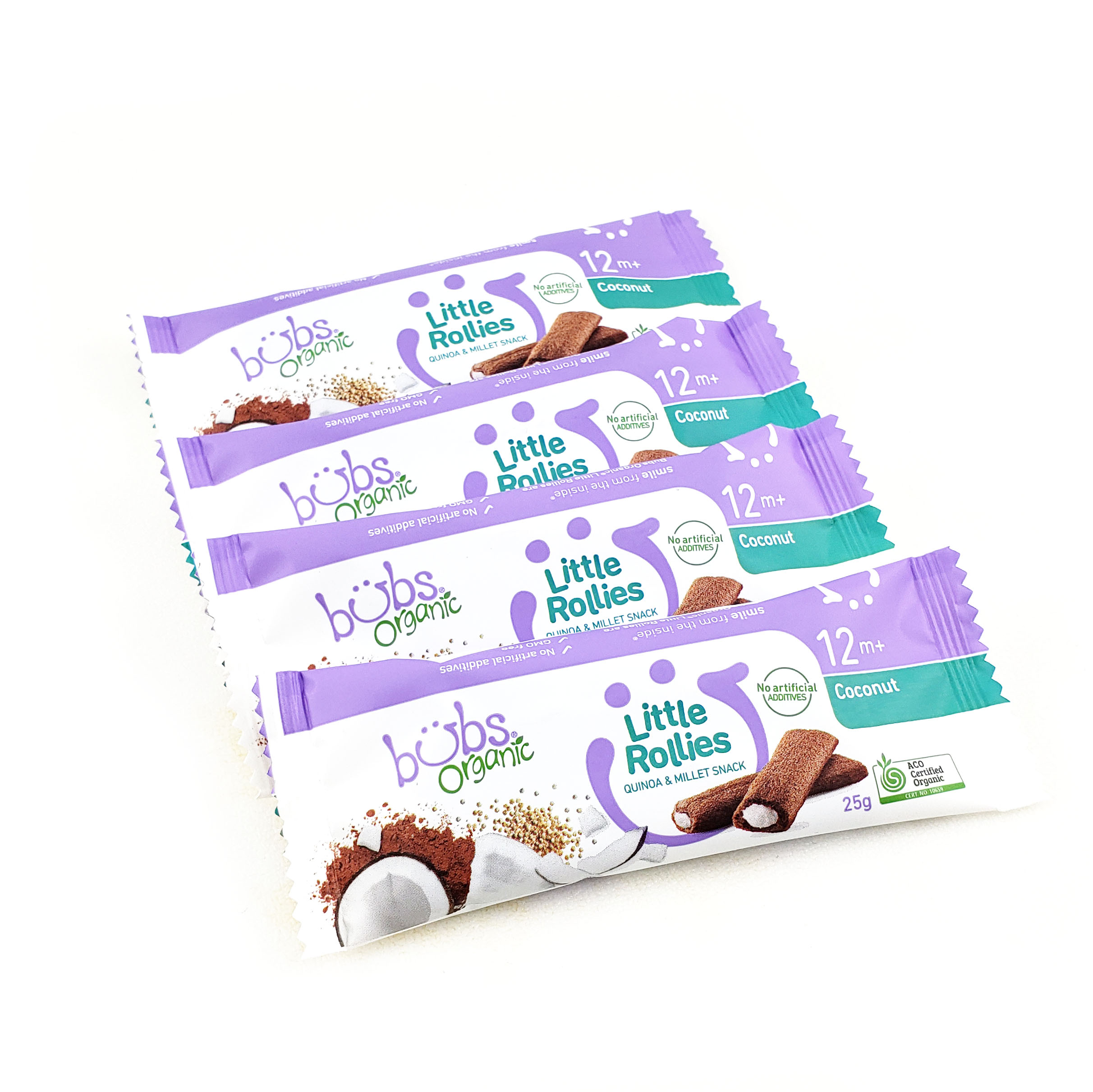 Bubs Organic Little Rollies Quinoa & Millet Snack - Coconut 12+Months 4pieces - AUS*