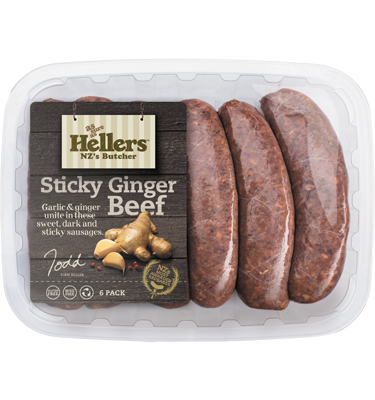 NZ Hellers Sticky Ginger Beef Sausage 450g*