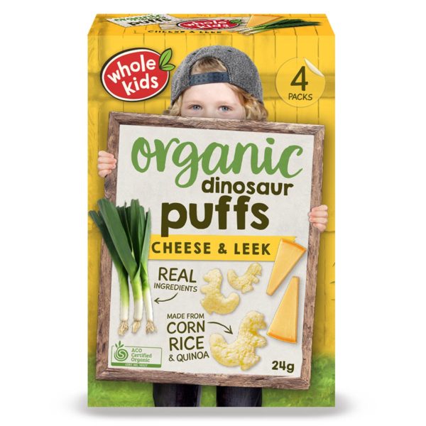 Whole Kids Organic Cheese & Leek Dinosaur Puffs 12+Months 24g - AUS*