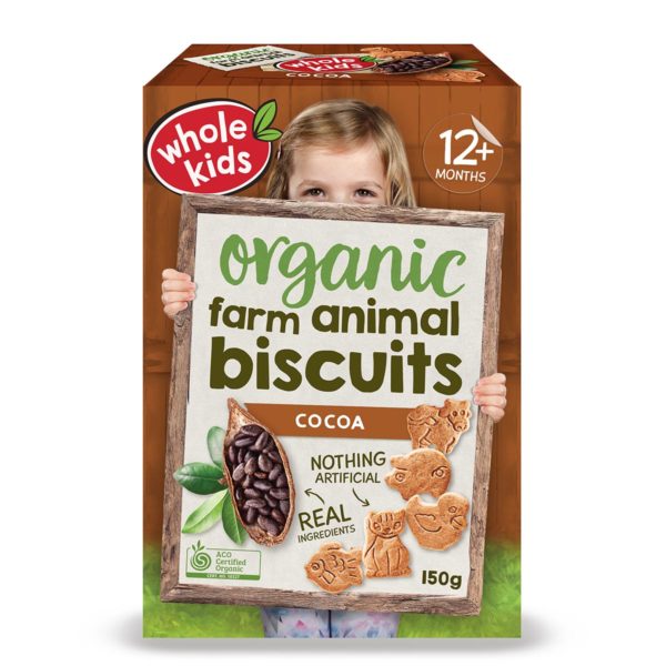 Whole Kids Organic Farm Animal Cocoa Biscuits 12+Months 150g - AUS*